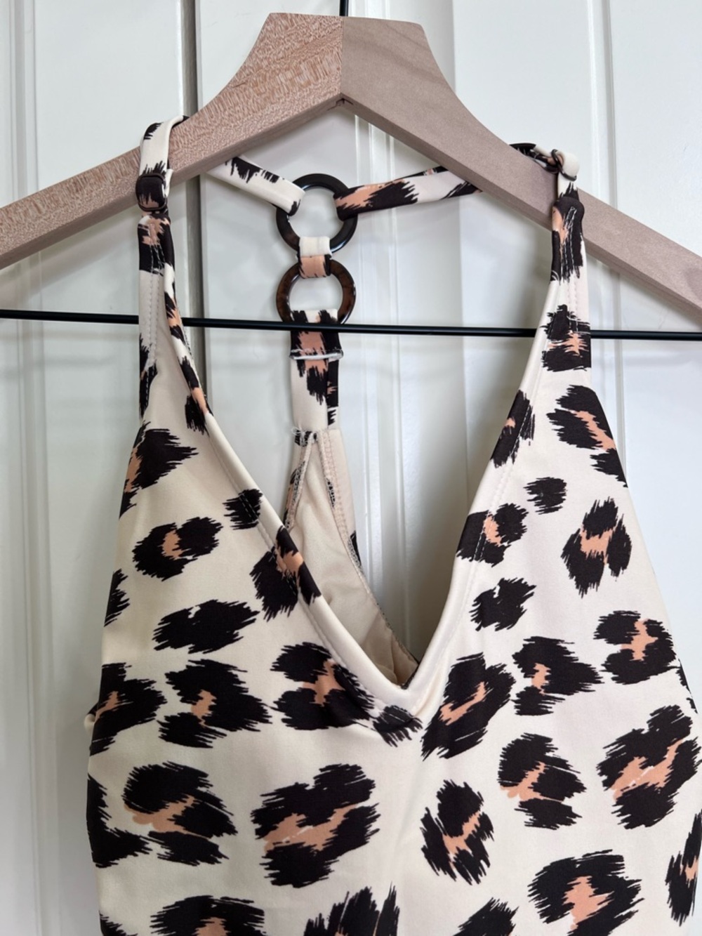 Kona Sol Womens Leopard One Piece Swimsuit in Cream/Brown, Size S - Picture 6 of 12
